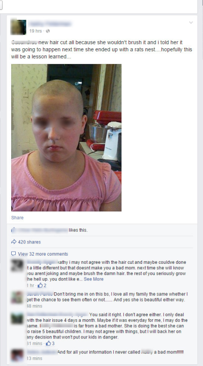 Mom shaves 10 year old daughter's head to humiliate her because she won't brush her hair