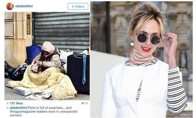 vogue editor Elisabeth von Thurn und Taxis posts photo of homeless woman 2015